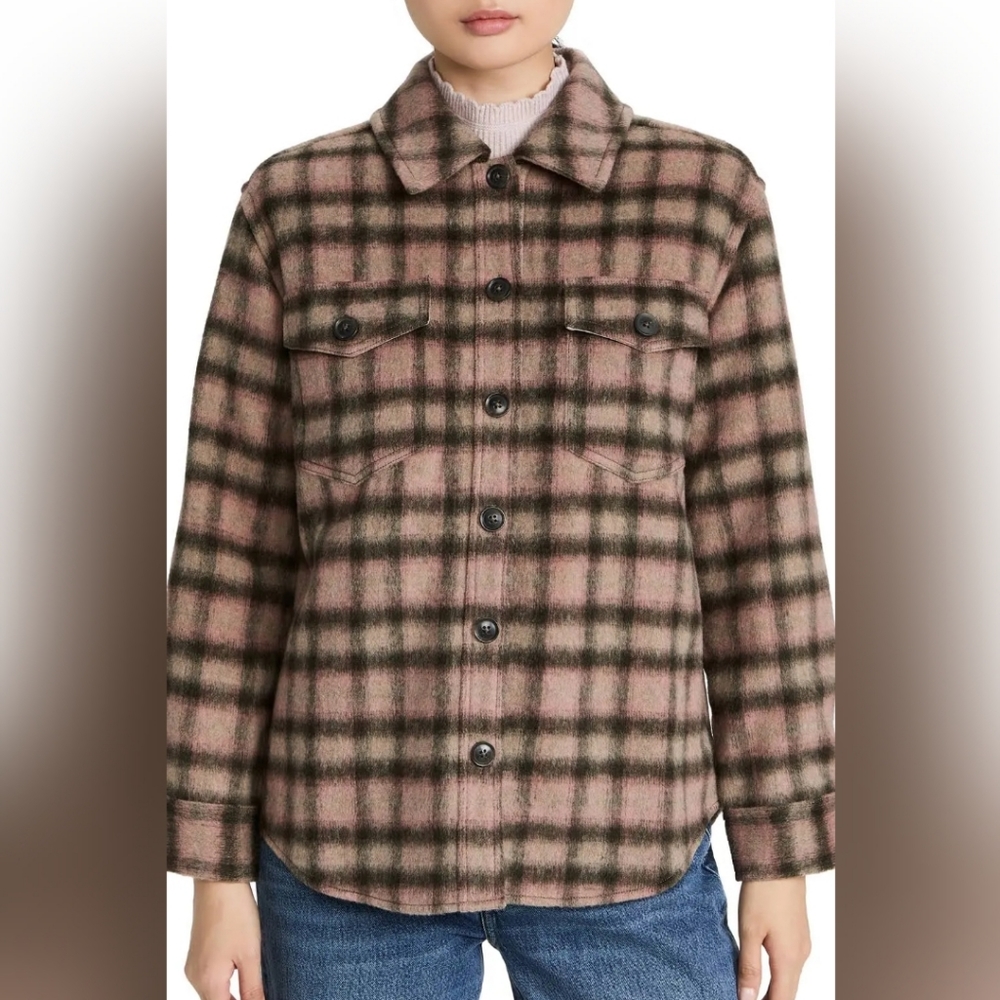 Paige Wool Blend Shirt Jacket L Cameryn Brown Pink Cozy Fall Winter